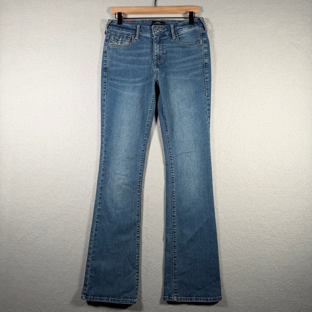 True Religion Becca Mid Rise Crystal Flap Bootcut Jeans Blue 29 207322R